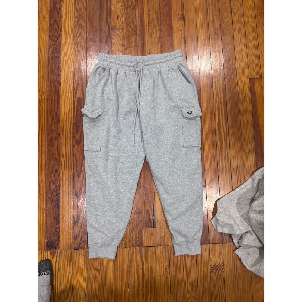True Religion Mens Heather Gray Cargo Sweatpants Joggers Horseshoe Logo